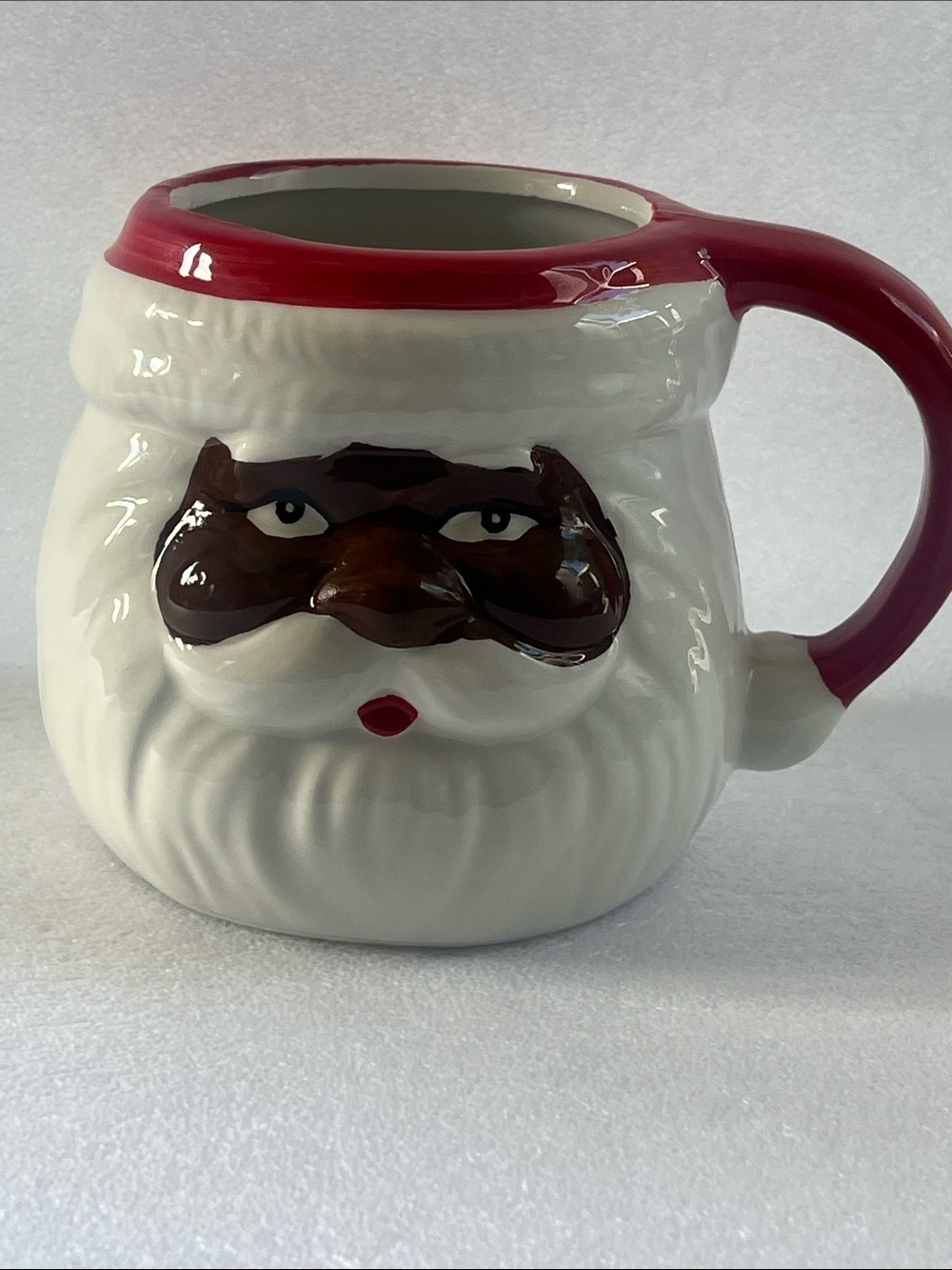 Holiday Santa Face Ceramic Mug - White and Red